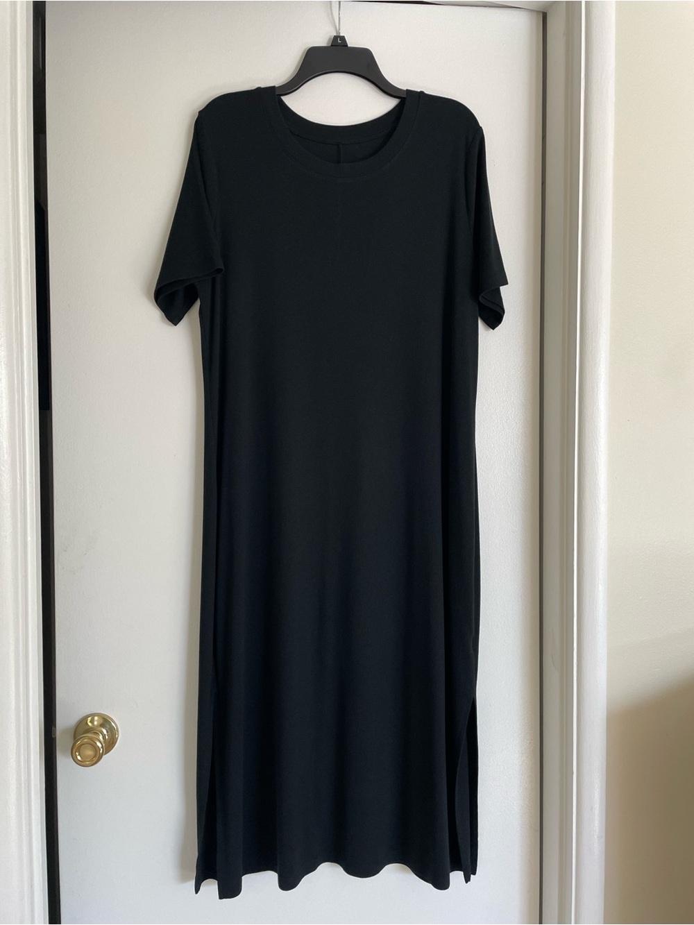 a new day Women’s Black Midi T- Shirt Dress Modal Blend With Side Slits.